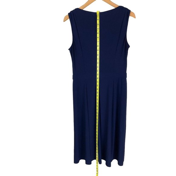 Chaps Dress Women Size Medium Midi Length Grecian Draped Bodice Blue On Blue - Picture 15 of 15